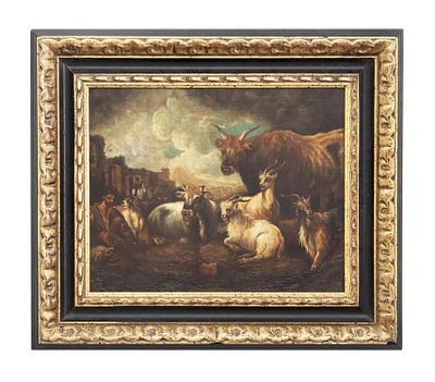 PASTOR DESCANSANDO JUNTO A GANADO. ESCUELA HOLANDESA, FFSS. S.XIX. ESCUELA HOLANDESA, FF S.XIX 