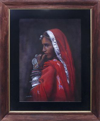 "HINDÚ CON PULSERAS". MIGUEL ÁNGEL MORALES (S. XX) Pastel sobre papel Muestra el retrato de 