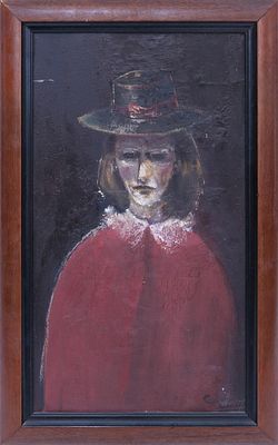 RETRATO DE PERSONAJE SOBRE FONDO OSCURO. MARIAN CONDRUZ (Rumanía, 1952-2018) Óleo sobre lienzo 