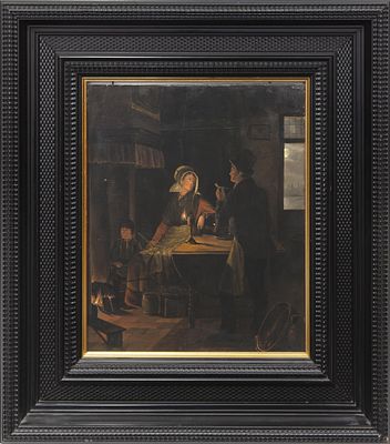 ESCENA FAMILIAR FRENTE A UN CANDIL. ATRIBUIDO A JOHANNES ROSIERSE (Paises Bajos, 1818-1901) Óleo 