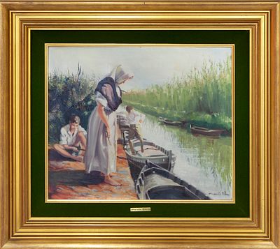 EMBARCADERO. MANUEL PLANELLS OLTRA (España, 1933) Óleo sobre lienzo Firmado por el autor en el 