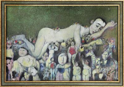 SIN TÍTULO. ZOHRE MIRABASSI (Teherán, 1957) Técnica mixta sobre tablex Escena surrealista de 