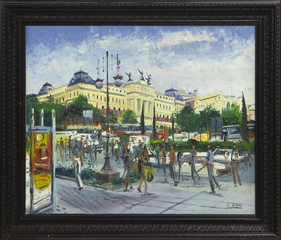 GLORIETA DE ATOCHA, MADRID. SANTIAGO DÍAZ SANTOS (Madrid, 1940) Óleo sobre lienzo Firmado en el 