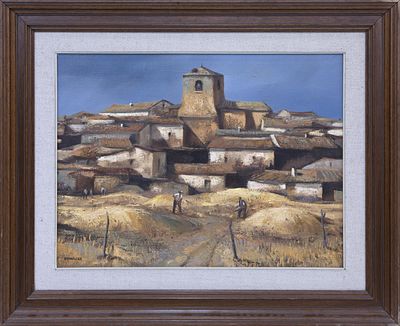 LA COSECHA. RICARDO GONZÁLEZ BERNÁLDEZ (España, 1944) Óleo sobre lienzo Representa la vista de un 