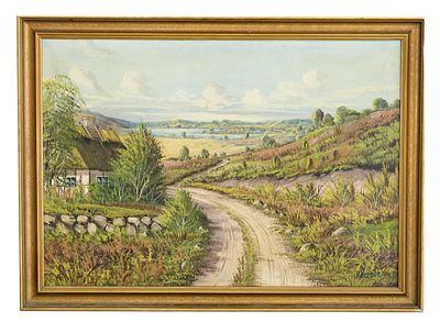 PAISAJE CON CAMINO. ESCUELA EUROPEA S.XX Óleo sobre lienzo Firmado K. Verner en el ángulo 