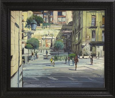 PLAZUELA DE LA CRUZ VERDE, MADRID. SANTIAGO DÍAZ SANTOS (Madrid, 1940) Óleo sobre lienzo Firmado 