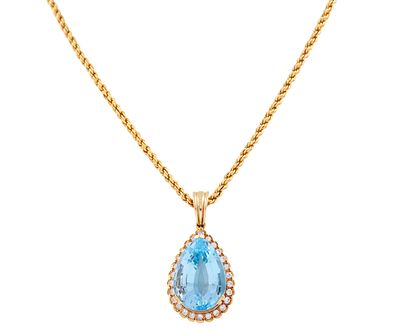 COLGANTE Y CORD&Oacute;N EN ORO 18KT, TOPACIO Y DIAMANTES. Colgante con cord&oacute;n, ambos realizados en oro 