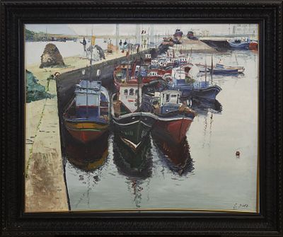 SANTO&Ntilde;A, SANTANDER. SANTIAGO D&Iacute;AZ SANTOS (Madrid, 1940) &Oacute;leo sobre lienzo Firmado en el &aacute;ngulo 