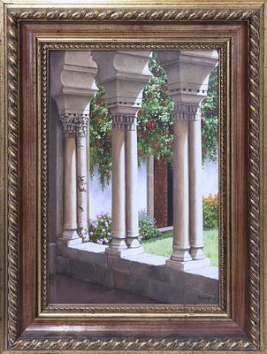 P&Oacute;RTICO DE UN PATIO INTERIOR. PELEGR&Iacute;N (S. XX) &Oacute;leo sobre lienzo Firmado en la esquina inferior 