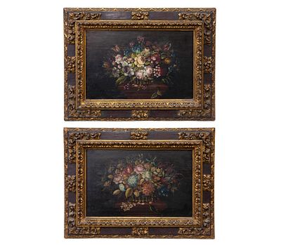 PAREJA DE BODEGONES FLORALES. ESCUELA ESPA&Ntilde;OLA, S. XVIII &Oacute;leo sobre lienzo Enmarcado en madera 