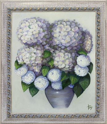 JARR&Oacute;N CON FLORES. &Oacute;leo sobre lienzo Representa un gran jarr&oacute;n con flores repleto de varios 