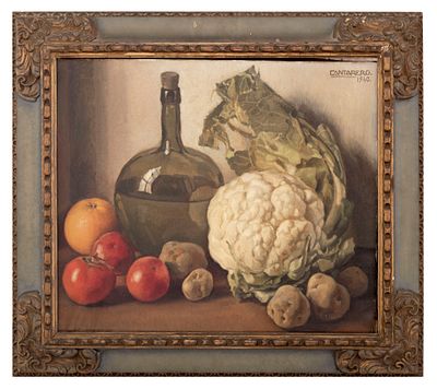 BODEG&Oacute;N CON FRUTAS Y VERDURAS, 1940. RAFAEL CANTARERO (Sevilla, 1907-1957) &Oacute;leo sobre lienzo 