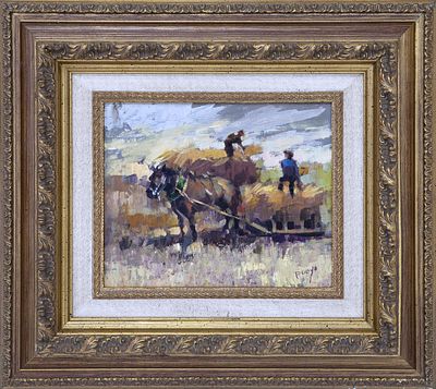 COSECHA II. &Oacute;leo sobre tabla Firmado "PUEYO" en esquina inferior derecha. 
Enmarcado en madera 