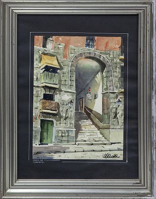 ARCO DE CUCHILLEROS DE MADRID. Acuarela y tinta sobre papel Firmado en el &aacute;ngulo inferior 