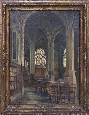 INTERIOR DE LA IGLESIA SAINT-PIERRE DE NANTEUIL-LE-HAUDOUIN. C. LE HAUDOUIN (S.XIX) &Oacute;leo sobre 