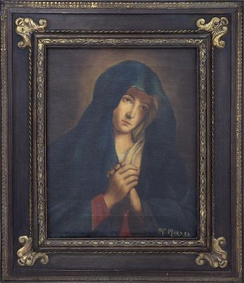 LA DOLOROSA, S.XIX. MARIA MARSAL &Oacute;leo sobre lienzo Representa una escena religiosa de mujer o 