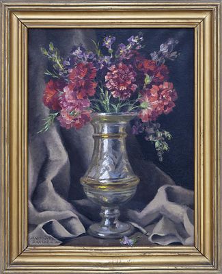FLORERO CON CLAVELES, 1946. JUAN MIGUEL SANCHEZ (Puerto de Santa Mar&iacute;a, 1899 - Sevilla 1973) 