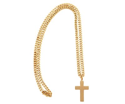 COLGANTE CRUZ Y CADENA EN ORO 18KT. Colgante y cadena realizados en oro de 18kt. El colgante con 