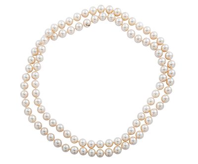 COLLAR DE PERLAS CULTIVADAS. Collar largo de dos vueltas de perlas cultivadas calibradas aprox 