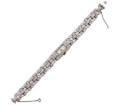 RELOJ ESKA EN PLATINO Y BRILLANTES. CUERDA MANUAL. Reloj joya de se&ntilde;ora Eska con caja y correa 