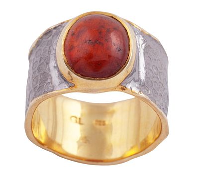 SORTIJA EN PLATA 925 CON CHAPADO EN ORO Y ESPESARTINA. JOYER&Iacute;A DE AUTOR, PIEZA &Uacute;NICA. Sortija 