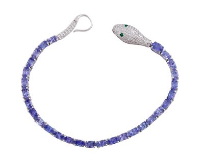 PULSERA EN PLATA DE LEY, TANZANITAS, CIRCONITAS. Pulsera realizada en plata de ley con forma de 