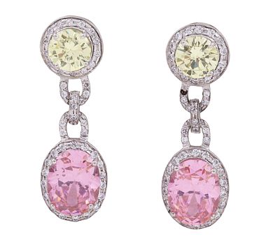 PENDIENTES EN PLATA DE LEY, PIEDRAS DE COLOR Y CIRCONITAS. Pendientes de dos cuerpos realizados 