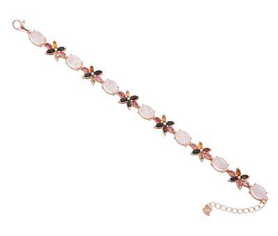 PULSERA EN PLATA DE LEY CHAPADA EN ORO, CUARZOS ROSA Y TURMALINAS. Pulsera realizada en plata de 
