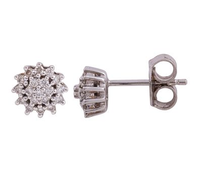 Pareja de pendientes dormilonas realizados en oro de 9kt. Con rosetas de diamantes en talla 