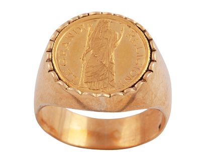 SORTIJA SELLO EN ORO DE 18 KT. Sortija sello con frontal adornado con imagen cl&aacute;sica y en torno 