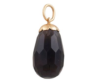 COLGANTE EN ORO DE 18 KT Y CUARZO FUM&Eacute;. Colgante en forma de pera con asa y casco realizado en 