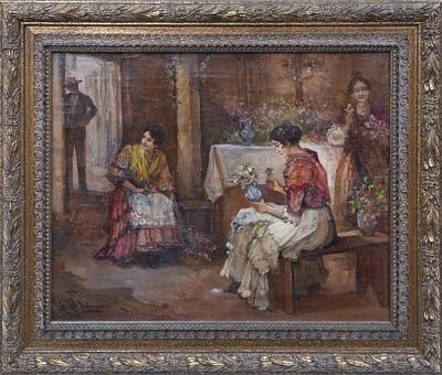 EMILIO POY DALMAU (Madrid, 1876-1933) &Oacute;leo sobre lienzo Representa a tres mujeres en el 
