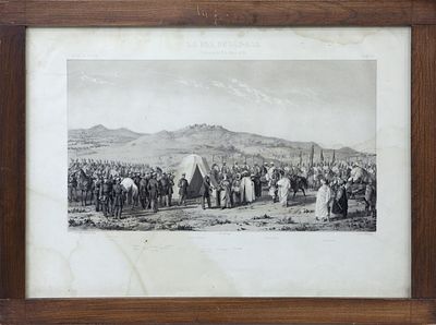 Litograf&iacute;a Vista 12 del Atlas de &Aacute;frica donde se representa el momento de la firma del Tratado 