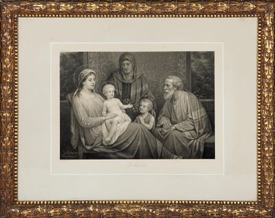 JOSEF MATHAUSER (1846-1917) Litograf&iacute;a iluminada adherida a cristal Firmado en plancha 