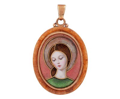 MEDALLA EN ORO DE 18 KT. CON IMAGEN DE LA VIRGEN ESMALTADA. Medalla realizada en oro de 18 kt. 