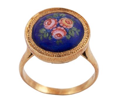 SORTIJA VINTAGE EN ORO DE 18 KT. CON DISE&Ntilde;O FLORAL ESMALTADO. Sortija vintage realizada en oro 