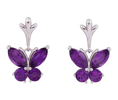 PENDIENTES MARIPOSA EN PLATA DE LEY 925 Y AMATISTAS. Pendientes con movimiento y dise&ntilde;o de 