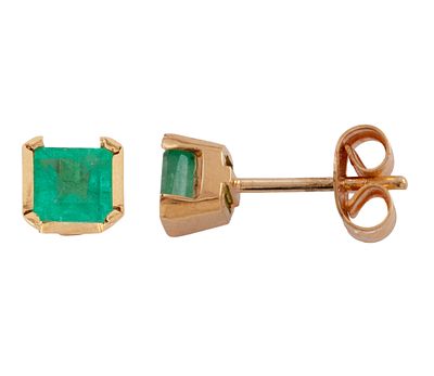 PENDIENTES EN ORO DE 18 KT Y ESMERALDAS. Pareja de pendientes dormilonas realizados en oro de 18 