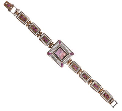 RELOJ EN PLATA DE LEY 925 Y BRONCE CON RUBIES Y CIRCONITAS. CUARZO. Reloj realizado en plata de 