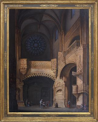 JENARO P&Eacute;REZ VILLAAMIL &Oacute;leo sobre lienzo Representa el interior de la Parroquia de San Esteban 