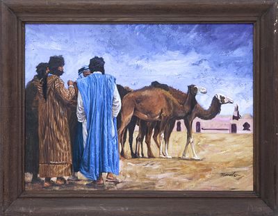 "CAMELLEROS". MIGUEL &Aacute;NGEL MORALES (Madrid, 1940) &Oacute;leo sobre lienzo En la obra se representa una 