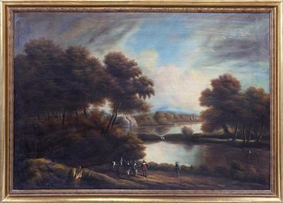 "PASEO A LA ORILLA DE UN R&Iacute;O". &Oacute;leo sobre lienzo REPRODUCCI&Oacute;N POR UN AUTOR AN&Oacute;NIMO DE LA OBRA 