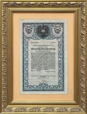 Papel Bono del 4%, serie 2.527, n&uacute;mero 067. Firmado y fechado el 1 de marzo de 1920 en Viena. 