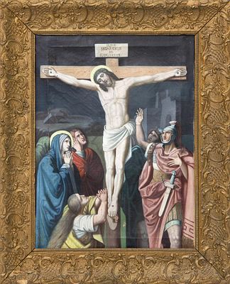 CRUCIFIXI&Oacute;N DE CRISTO, SEGUNDA MITAD DEL SIGLO XIX. &Oacute;leo sobre lienzo Copia de la obra original 
