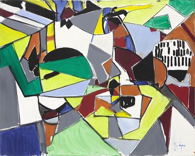 ISIDORO LAZARO FERRE (1949) &Oacute;leo sobre lienzo Composici&oacute;n cubista Firmado en el &aacute;ngulo inferior 