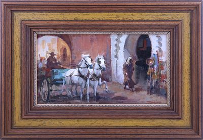 'LA CARRETA'. TURINO &Oacute;leo sobre tabla Se muestra una carreta tirada por dos caballos blancos 