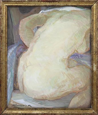 "DESNUDO" (1987). FERNANDO SORIA (1922-2009) &Oacute;leo sobre tablex Muestra el torso desnudo de una 