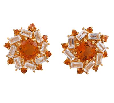 PENDIENTES EN PLATA DE LEY 925 CHAPADOS EN ORO CON CITRINOS Y TOPACIOS BLANCOS. Pareja de 