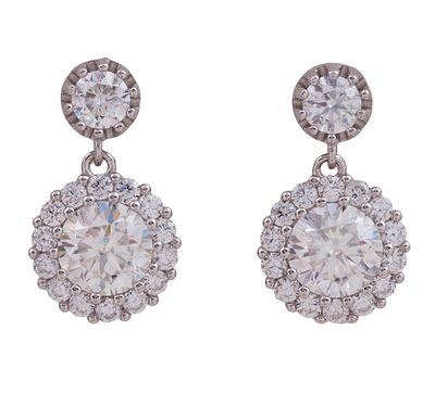PENDIENTES EN PLATA DE LEY 925 COLGANTES ,CON MOISSANITAS Y CIRCONITAS. Pareja de pendientes 