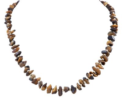COLLAR-GARGANTILLA DE CUARZO OJO DE TIGRE Y ORO BAJO. Collar-Gargantilla formado por cuentas de 